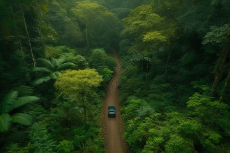 雨林中行驶的汽车图片