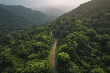 白色汽车在崇山峻岭之间穿梭背景图片