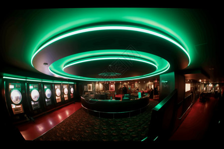 豪华赌场电影院天花板绿色吊灯插画