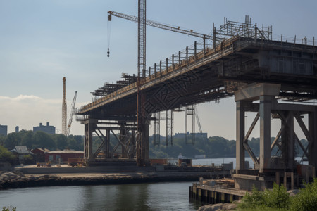 建造跨海大桥高清图片