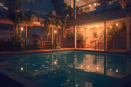 夜晚的游泳馆背景图片
