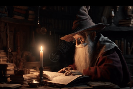 蜡烛魔术戴帽子的长胡子老人背景