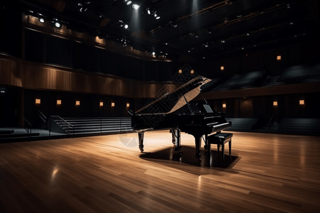 虚拟舞台地板上的钢琴设计图片