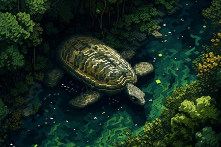 绿色龟绿色的水龟插画