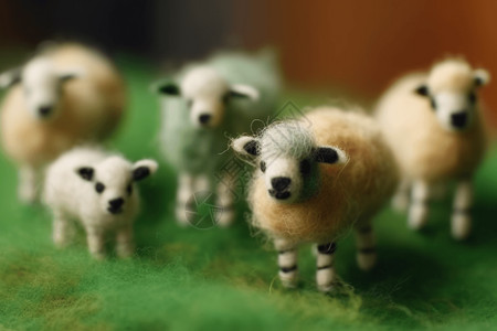 五只小白羊毛毡棉羊高清图片