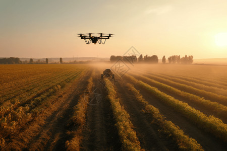 无人机灌溉农田高清图片