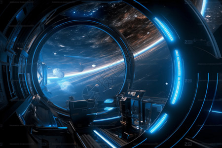 太空探索宇宙飞船船舱视角背景图片