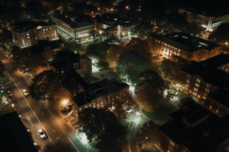 夜晚楼航拍大学校园夜景设计图片