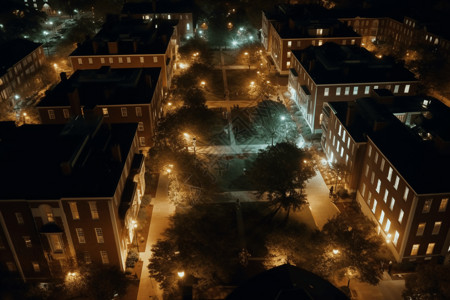 航拍街道大学校园夜景设计图片