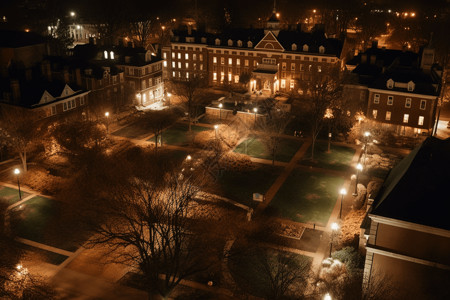 夜景航拍大学校园的俯视图设计图片