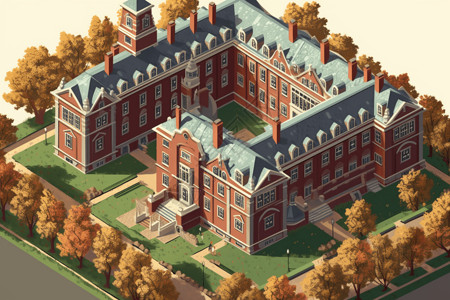 哈佛大学卡通建筑图背景图片