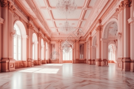 浅粉色和铜制隔断的婚礼大厅高清图片