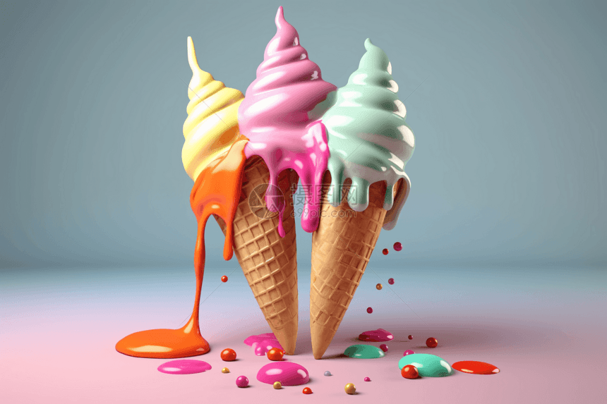 多种口味的甜筒冰淇淋图片