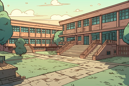 漫画风教学大楼背景图片