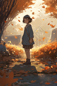 秋天公园中的女孩背景图片