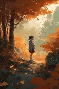 欣赏落叶的女孩背景图片