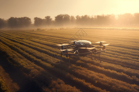 农田浇灌检查农作物的无人机设计图片