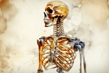 创意水彩风人体骨骼插图图片