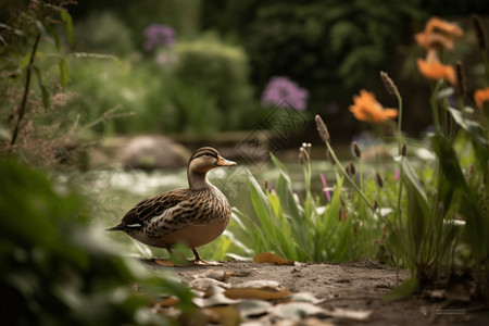 湖边花园里的鸭子图片
