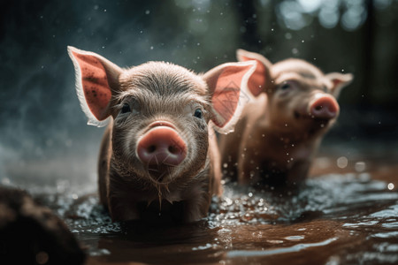 游泳猪捕捉小猪背景