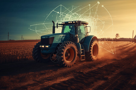 农场通信网络上的拖拉机图片