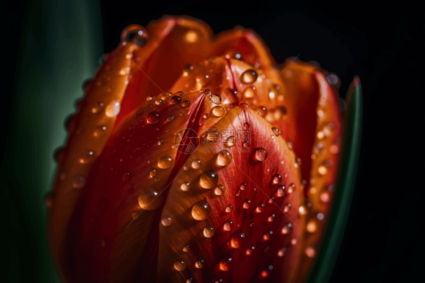 郁金香花朵上的水滴图片
