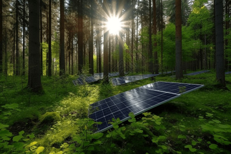 树林里的太阳能板背景图片