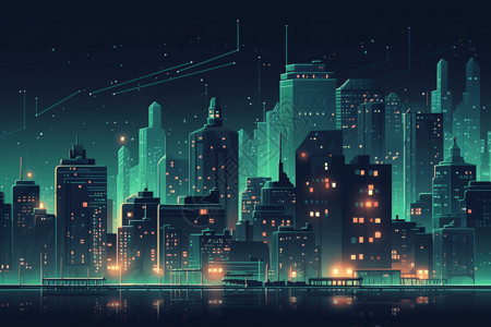夜晚的城市天际线背景图片