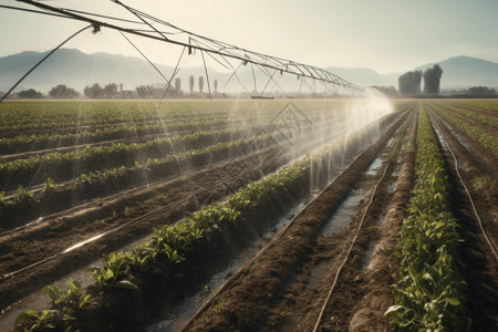 机械化种植机器灌溉农作物设计图片