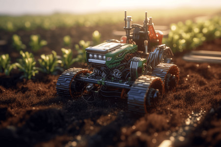 农业机器人在田间种植种子图片
