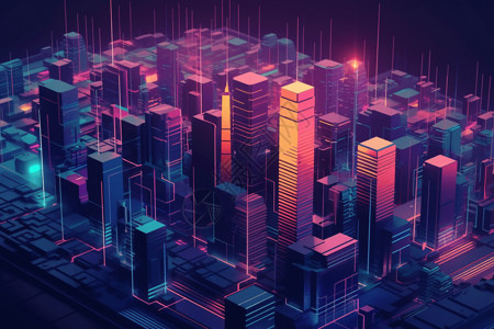 城市背景光效科技感的未来城市插画