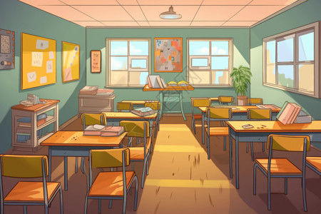 卡通风格的教室场景背景图片