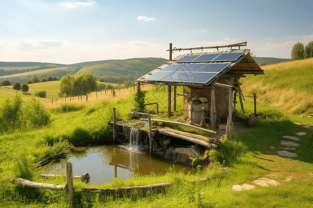 农场上太阳能水泵系统背景图片