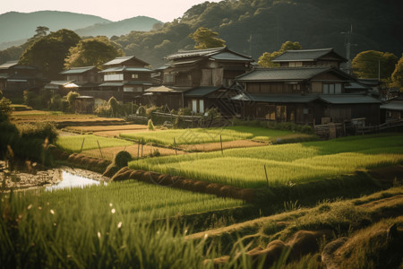 绿原酸郊外的村庄背景