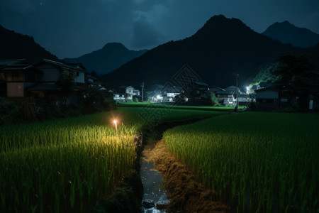 稻田夜晚图片