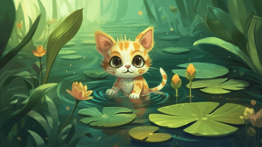 小猫在池塘里图片