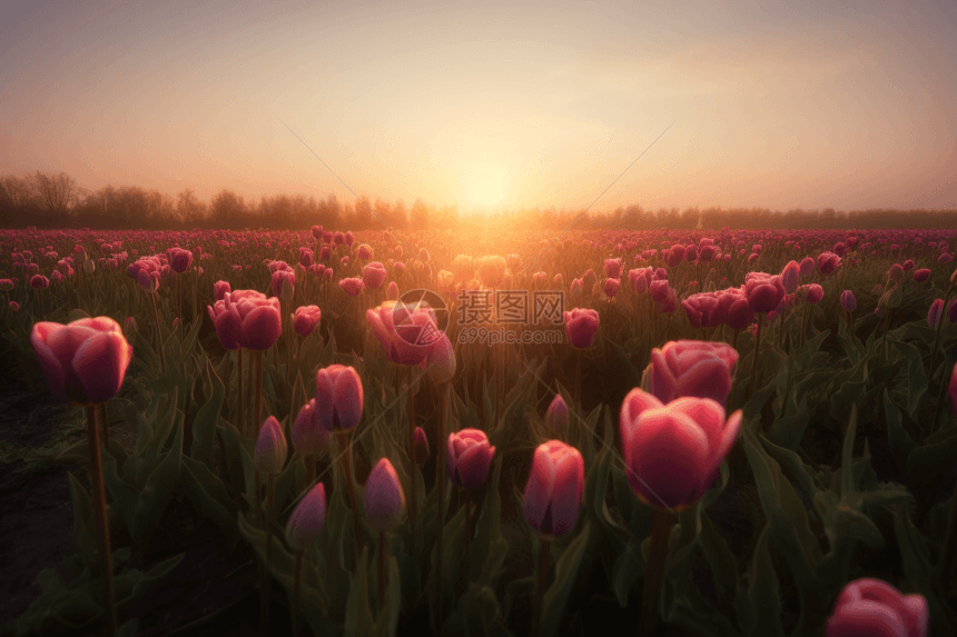 日出时的淡紫色郁金香图片