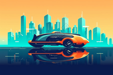 汽车发展城市高科技发展的智能汽车插画