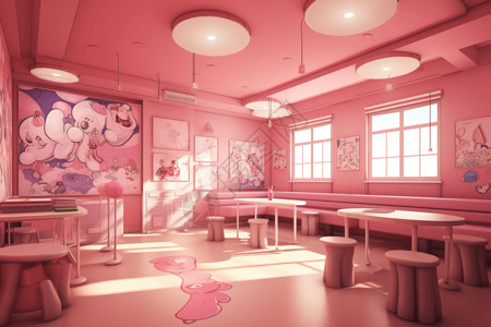 粉色的卡通房间图片