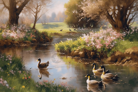 池塘里的群鸭高清图片