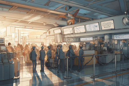 机场登机口的内部视图背景图片