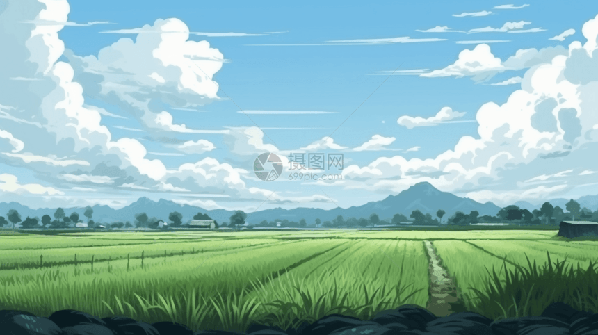 阳光下的稻田图片