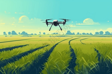 飞机播种田野上的无人机插画
