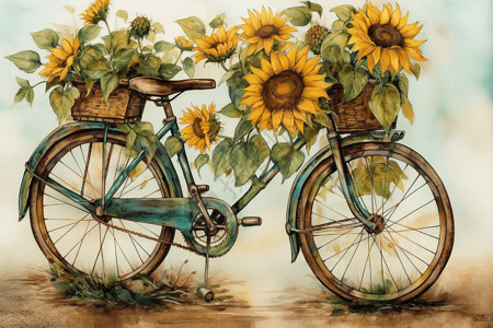自行车上的向日葵图片