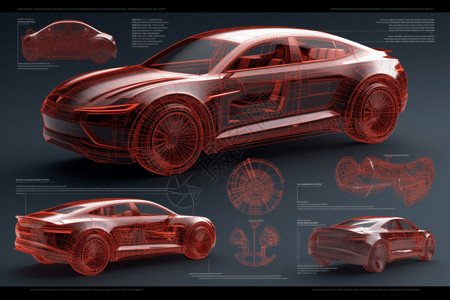 车辆结构素材红色的汽车模块插画