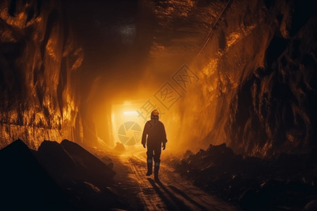 隧道的一名煤矿工人高清图片