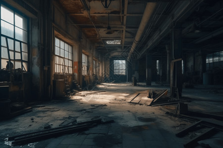 废弃工厂内部背景图片