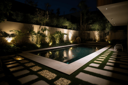 现代豪华庭院泳池背景图片