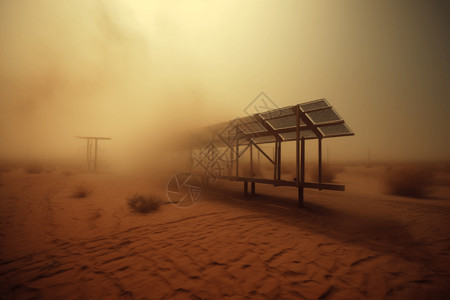 沙尘暴中的太阳能高清图片