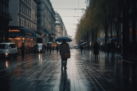 雨中女孩背影高清图片